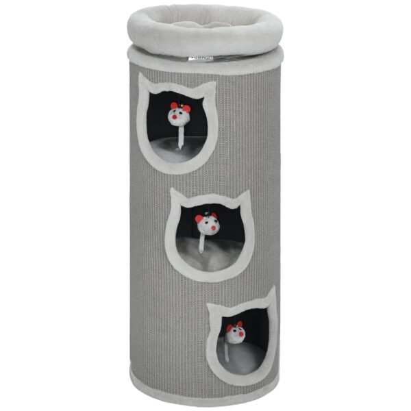 Katės draskymo statinė su 3 miegojimo urvais ir plaunamu gultu