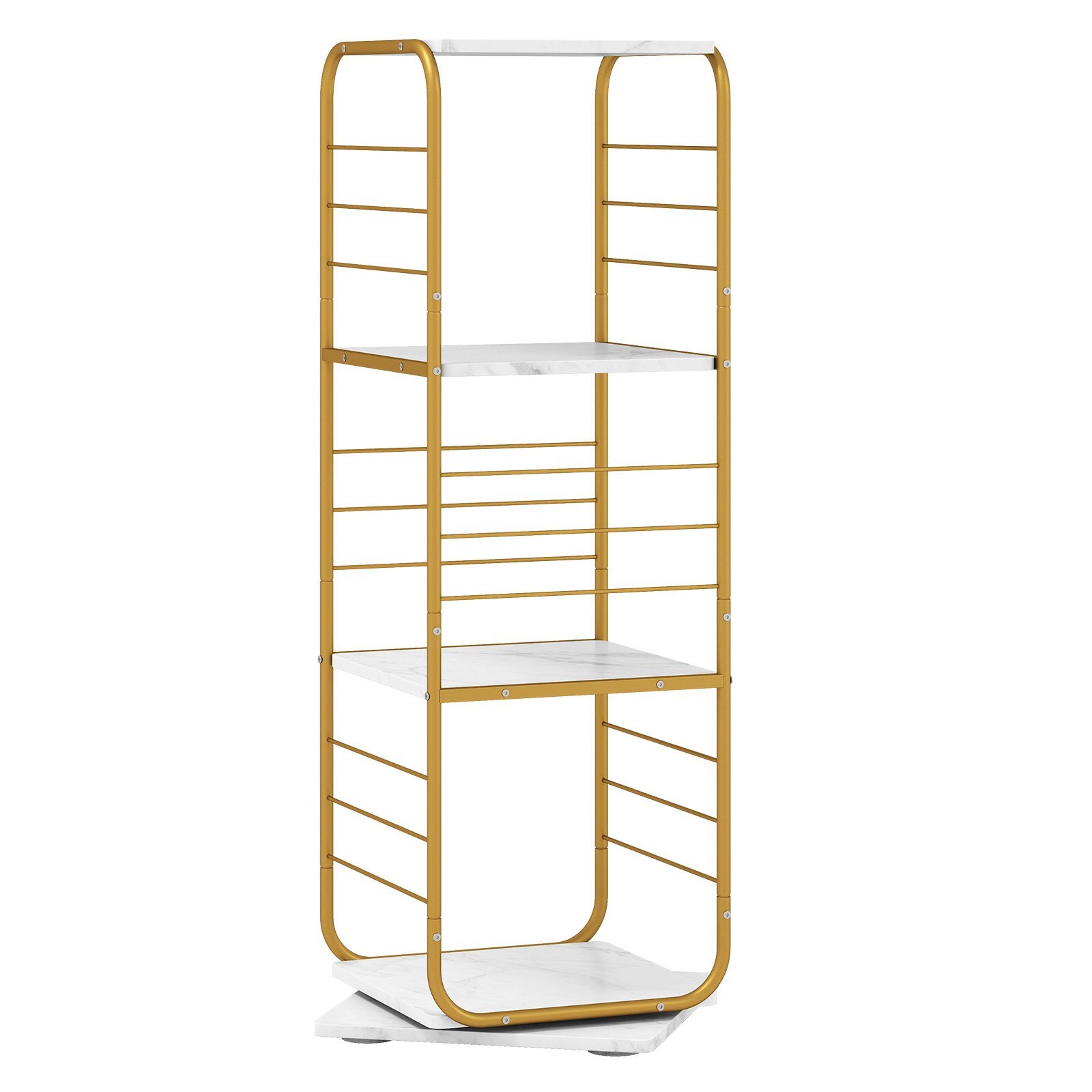 Keturaukštė 360° pasukama knygų lentyna su metaliniu rėmu (Auksinė)