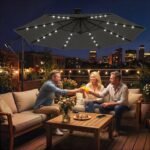 Konsolinis skėtis su saulės LED apšvietimu ir 360° pasukimu 300 cm skersmens – Paveikslėlis 2