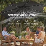 Konsolinis skėtis su saulės LED apšvietimu ir 360° pasukimu 300 cm skersmens – Paveikslėlis 5