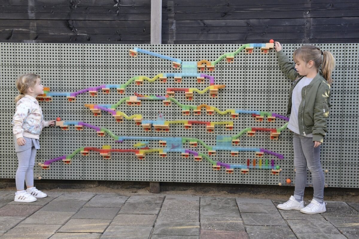 Konstravimo rinkinys kamuoliukų trasoms su STEAM lenta, 440 dalių – Paveikslėlis 15