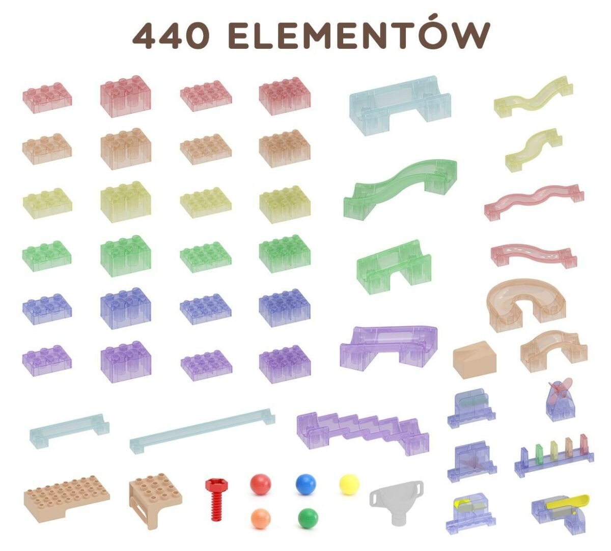 Konstravimo rinkinys kamuoliukų trasoms su STEAM lenta, 440 dalių – Paveikslėlis 6