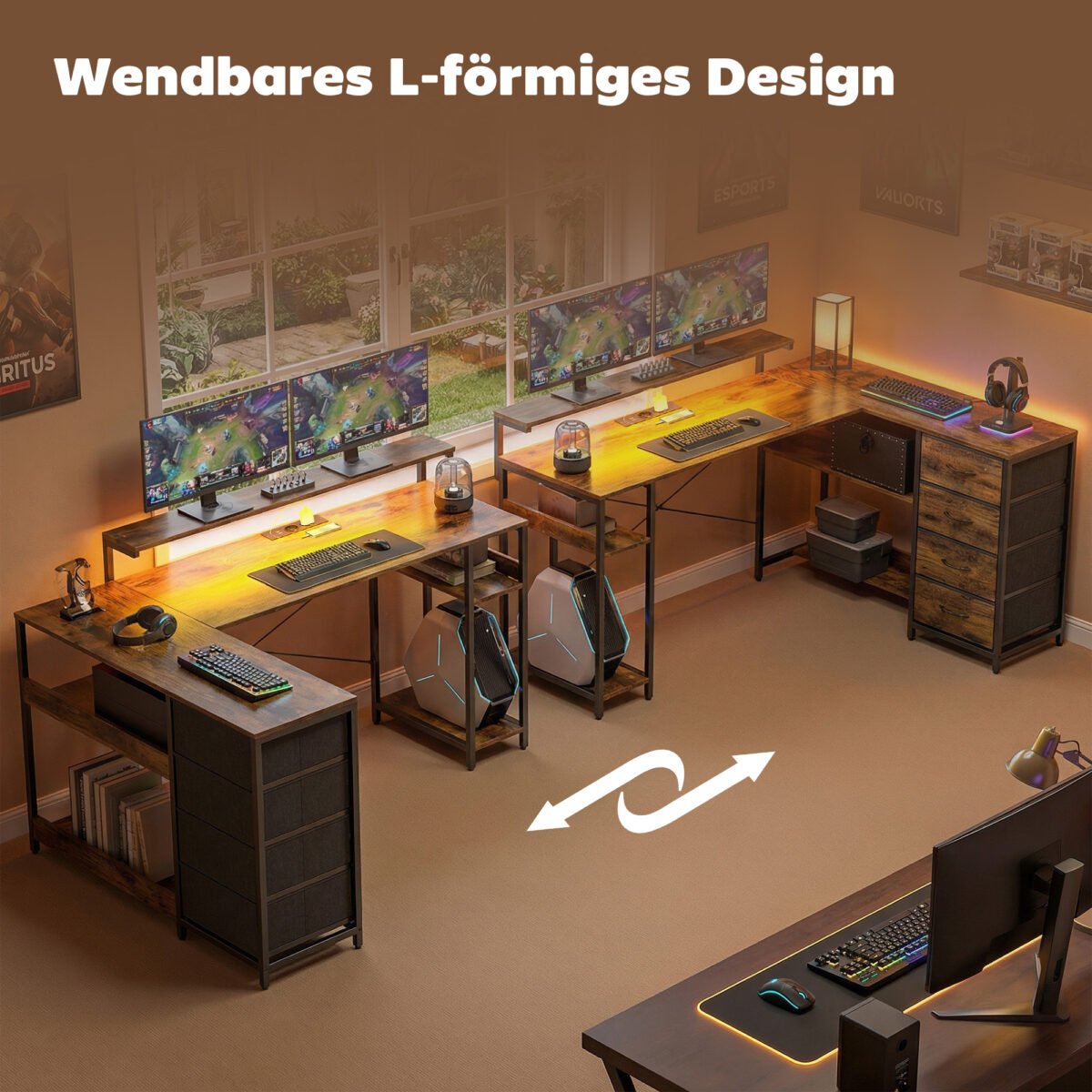 L formos žaidimų stalas su LED apšvietimu ir monitoriaus stovu – Paveikslėlis 6