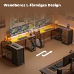 L formos žaidimų stalas su LED apšvietimu ir monitoriaus stovu – Paveikslėlis 6