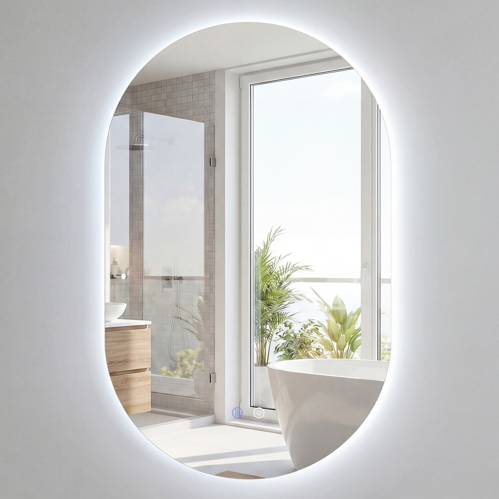 LED Apšviestas Veidrodis su 3 spalvų šviesa ir apsauga nuo rasojimo (Sidabrinė)