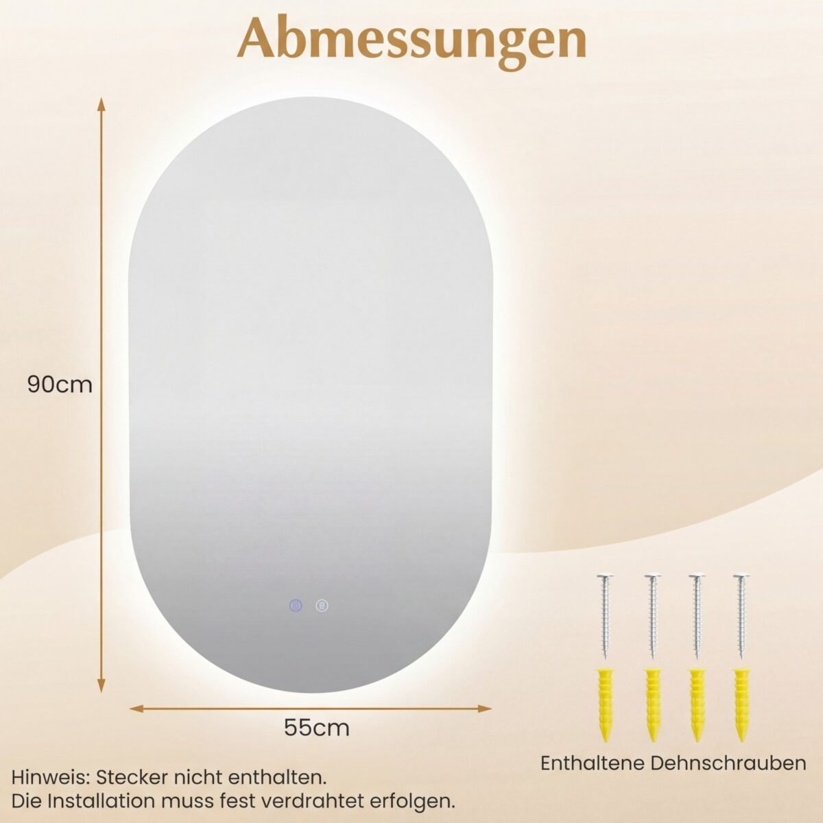 LED apšviestas sieninis vonios veidrodis su apsauga nuo rasojimo (Sidabrinė) – Paveikslėlis 2