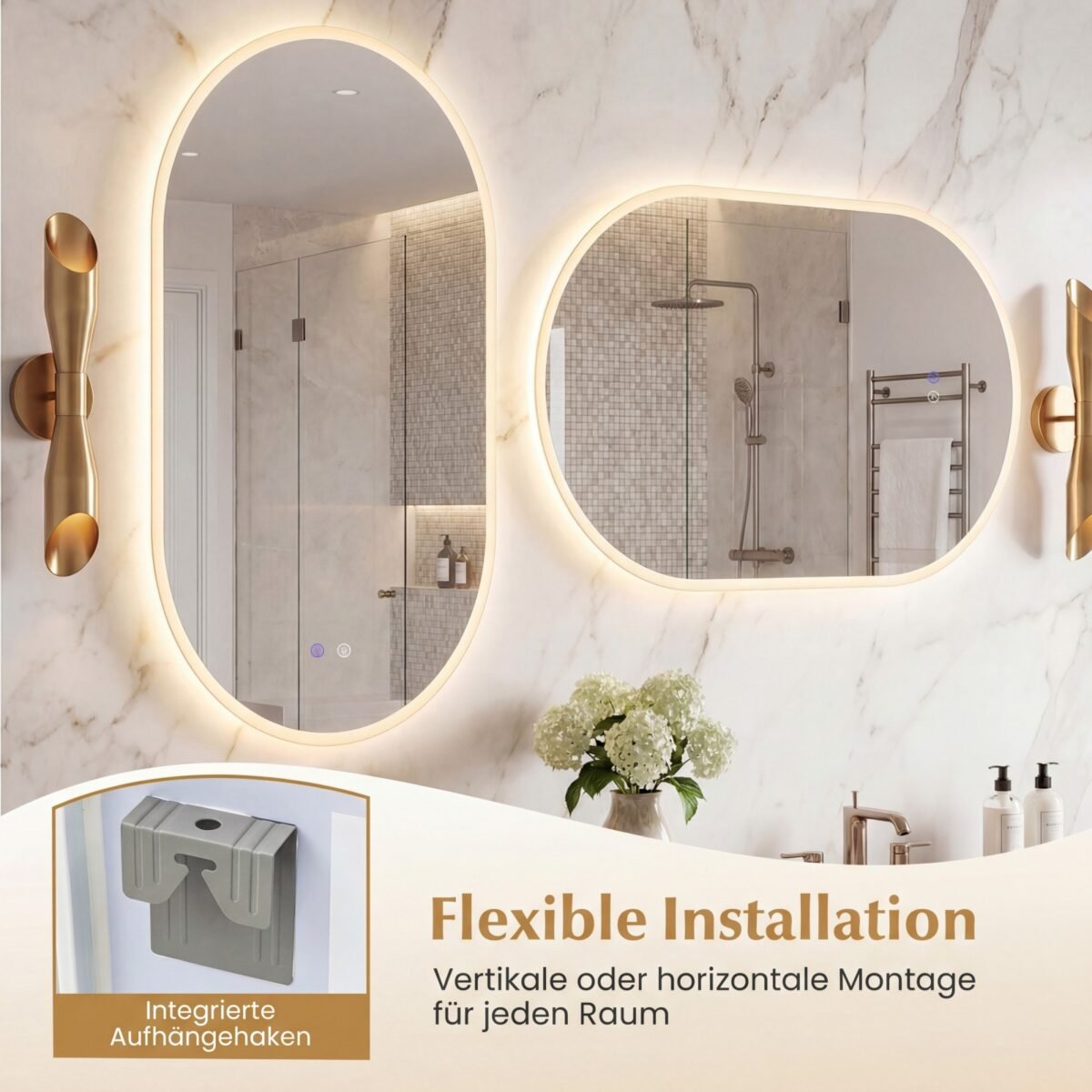 LED vonios veidrodis su reguliuojama šviesa ir apsauga nuo rasojimo (Sidabrinė) – Paveikslėlis 4