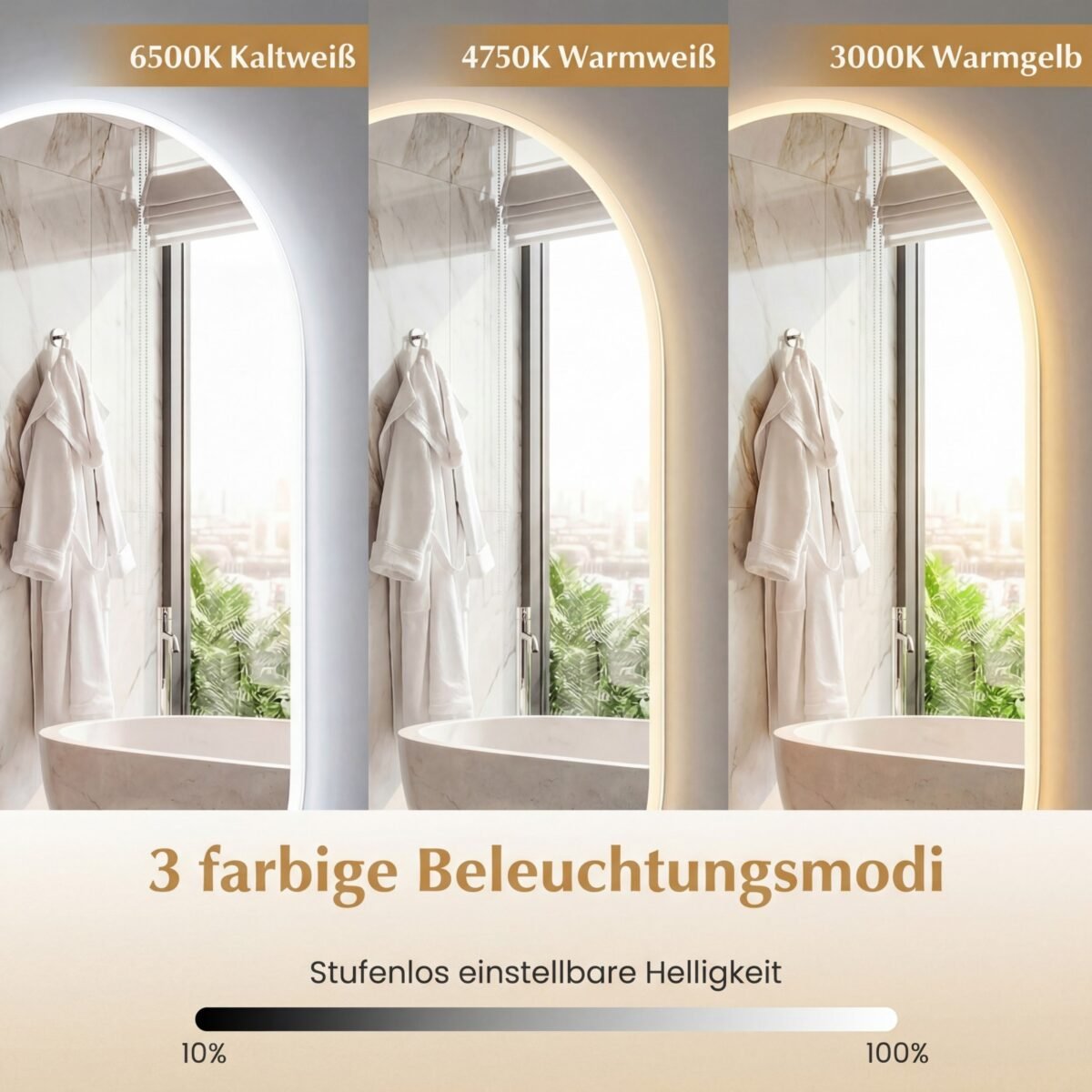 LED vonios veidrodis su reguliuojama šviesa ir apsauga nuo rasojimo (Sidabrinė) – Paveikslėlis 5