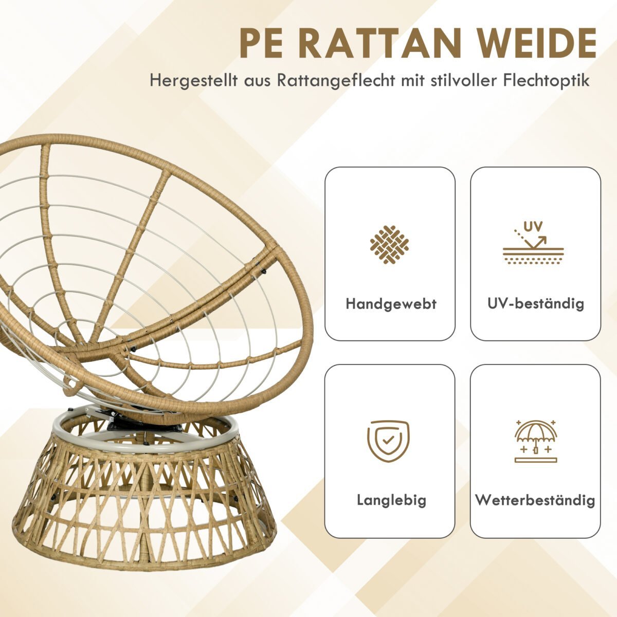 Lauko rataninis krėslas, besisukantis 360°, atsparus oro sąlygoms – Paveikslėlis 4