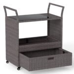 Lauko ratano serviravimo vežimėlis su stiklo stalviršiu (Ruda)