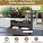 Lauko ratano serviravimo vežimėlis su stiklo stalviršiu (Ruda)