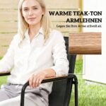 Lauko valgomojo komplektas su 150x80 cm stikliniu stalu ir 6 kvėpuojančiomis tinklinio audinio kėdėmis su dekoratyviniais porankiais – Paveikslėlis 6