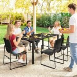 Lauko valgomojo komplektas su 150x80 cm stikliniu stalu ir 6 kvėpuojančiomis tinklinio audinio kėdėmis su dekoratyviniais porankiais – Paveikslėlis 9
