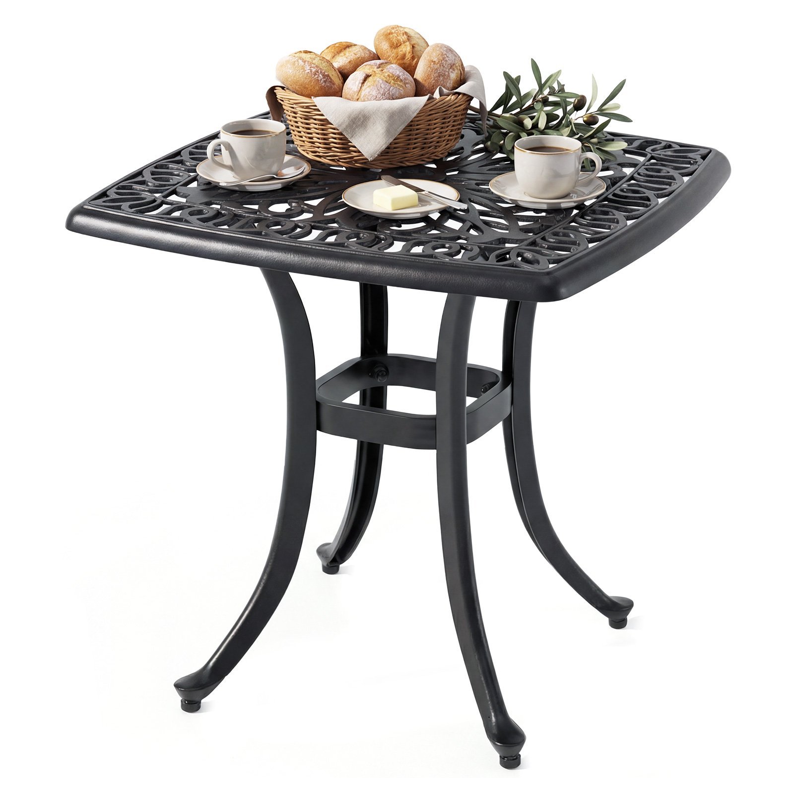 Lieto aliuminio lauko staliukas su skėčio anga (Juoda)