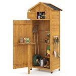 Medinė sodo spinta su sulankstomu šoniniu staliuku ir reguliuojamomis lentynomis (Natūrali)