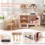 Medinė vaikiška žaidimų virtuvėlė su saugojimo vieta (Rožinė) – Paveikslėlis 5