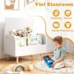 Medinė vaikiška žaislų dėžė su priekine knygų lentyna (Balta) – Paveikslėlis 5