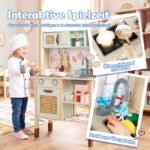 Medinė vaikų žaidimų virtuvėlė su šviesos bei garso efektais (Žalia)