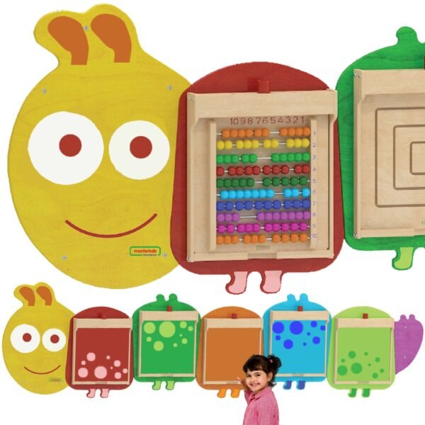 Medinė vikšro formos tvirtinimo sistema 5 edukacinėms sieninėms lentoms