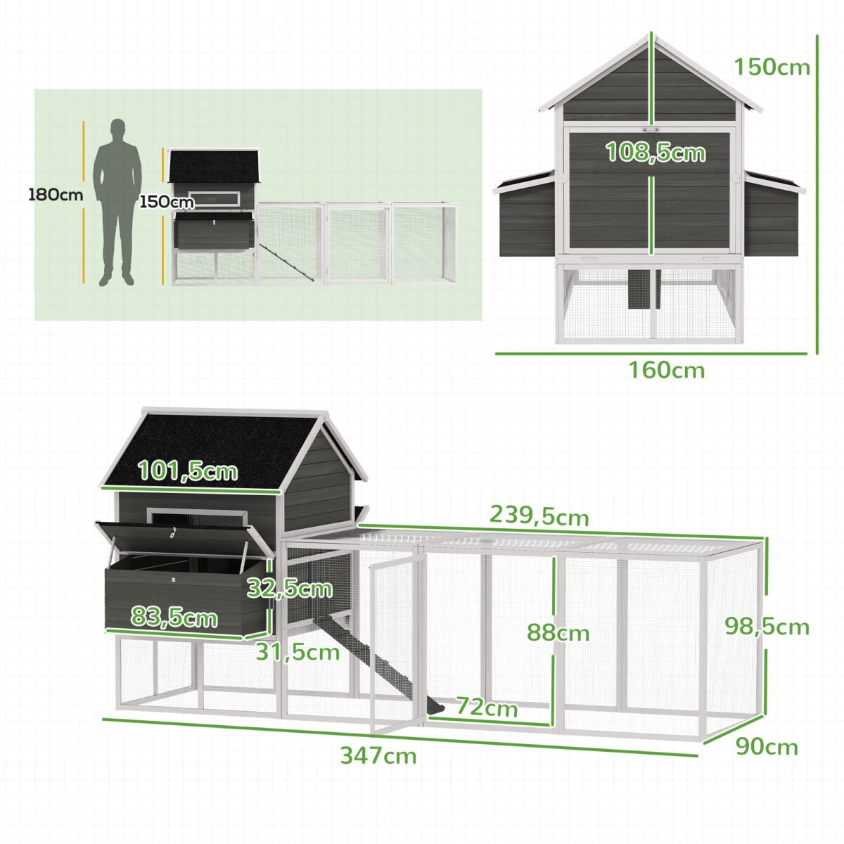 Medinė vištidė su voljeru, lizdaviete ir ištraukiamu padėklu, 8-10 vištų – Paveikslėlis 3