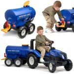 Mėlyna vandens cisterna priekaba su kraneliu ir purkštuvu