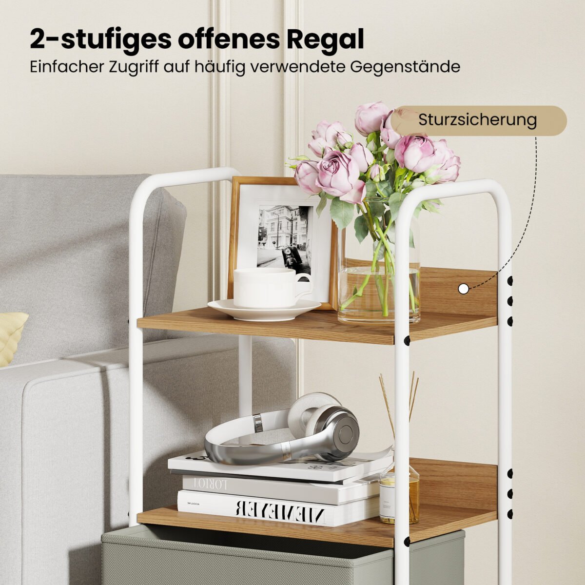 Mobilus vežimėlis su 2 stalčiais ir 2 atviromis lentynomis (Pilka) – Paveikslėlis 3