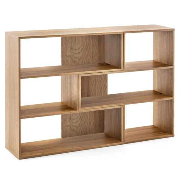 Moderni įgaubta ir išgaubta knygų lentyna su apsauga nuo apvirtimo (Natūrali)