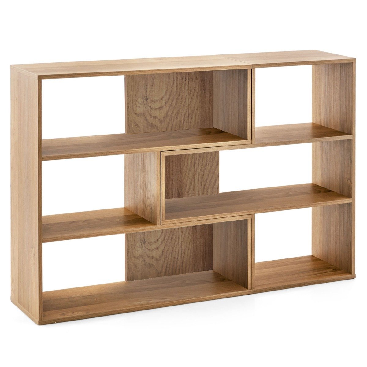 Moderni įgaubta ir išgaubta knygų lentyna su apsauga nuo apvirtimo (Natūrali)