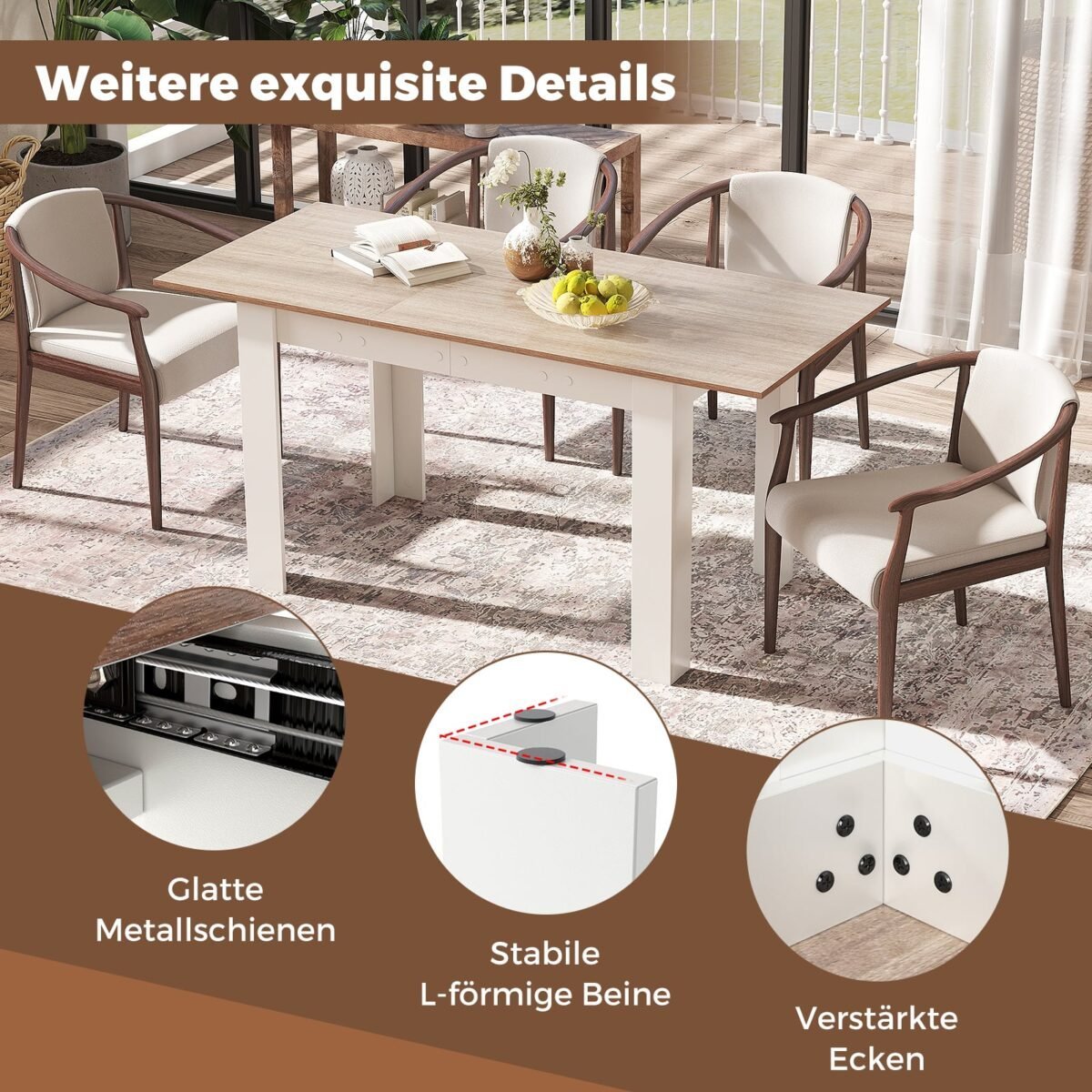 Modernus išskleidžiamas valgomojo stalas (Balta)