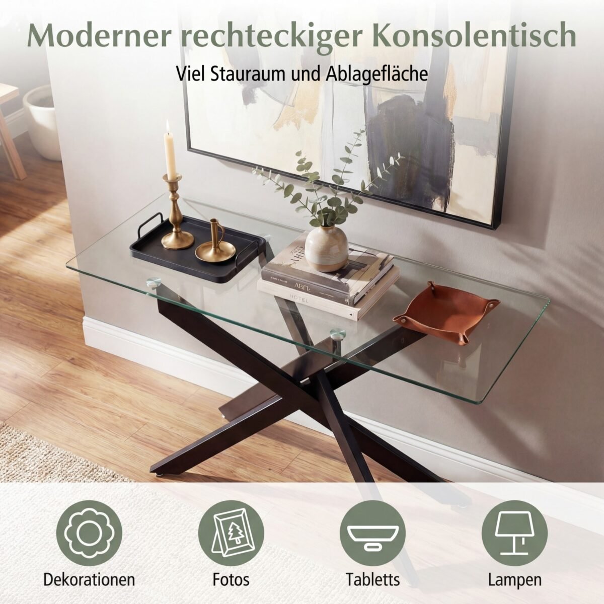 Modernus konsolinis staliukas su grūdinto stiklo stalviršiu (Juoda) – Paveikslėlis 5