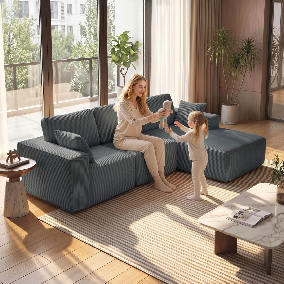 Modulinė L formos sofa-lova su giliomis sėdynėmis – Paveikslėlis 2