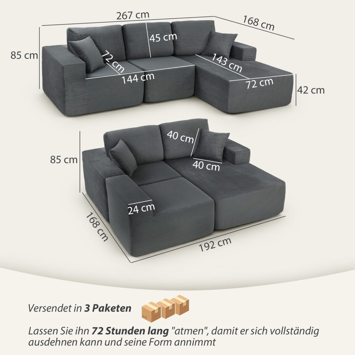 Modulinė L formos sofa-lova su giliomis sėdynėmis – Paveikslėlis 3