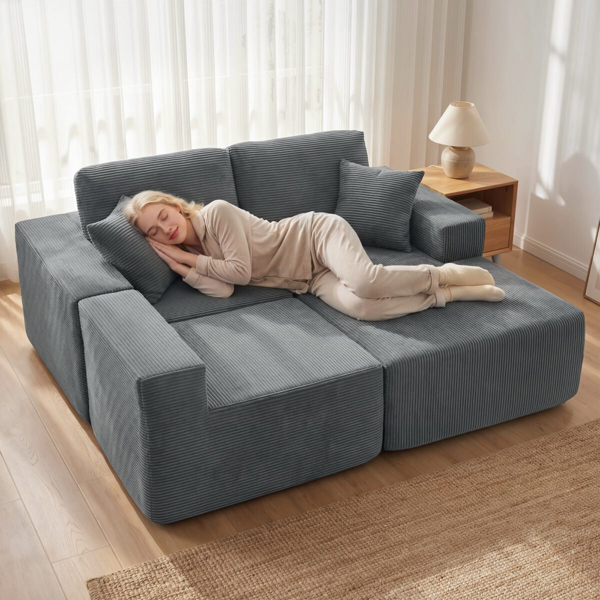 Modulinė L formos sofa-lova su giliomis sėdynėmis – Paveikslėlis 9