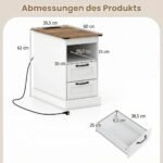 Naktiniai staliukai su stalčiais ir integruota įkrovimo stotele (2 vnt.) (Balta) – Paveikslėlis 2