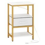 Naktinis staliukas su įkrovimo stotele ir medžiaginiu stalčiumi (Balta)