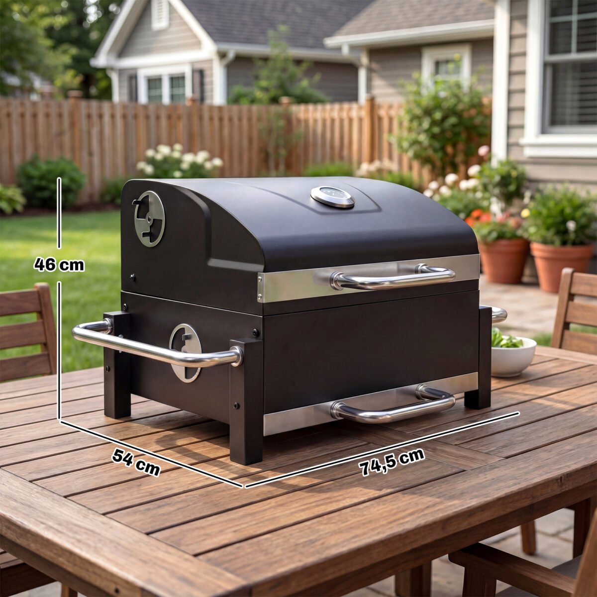 Nešiojama anglių kepsninė su dviejų pakopų anglių padėklu ir termometru – Paveikslėlis 3