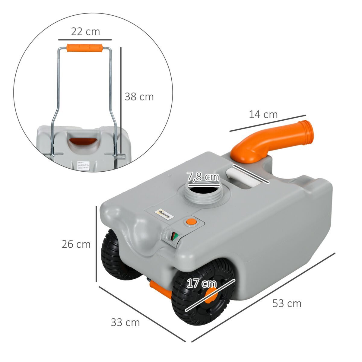 Nuotekų bakas su ratukais ir apsauga nuo taškymosi 22 l – Paveikslėlis 3