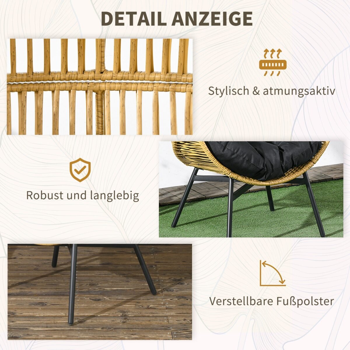 PE ratano lauko krėslas su 14 cm sėdynės pagalve ir 8 cm galvos atrama – Paveikslėlis 6
