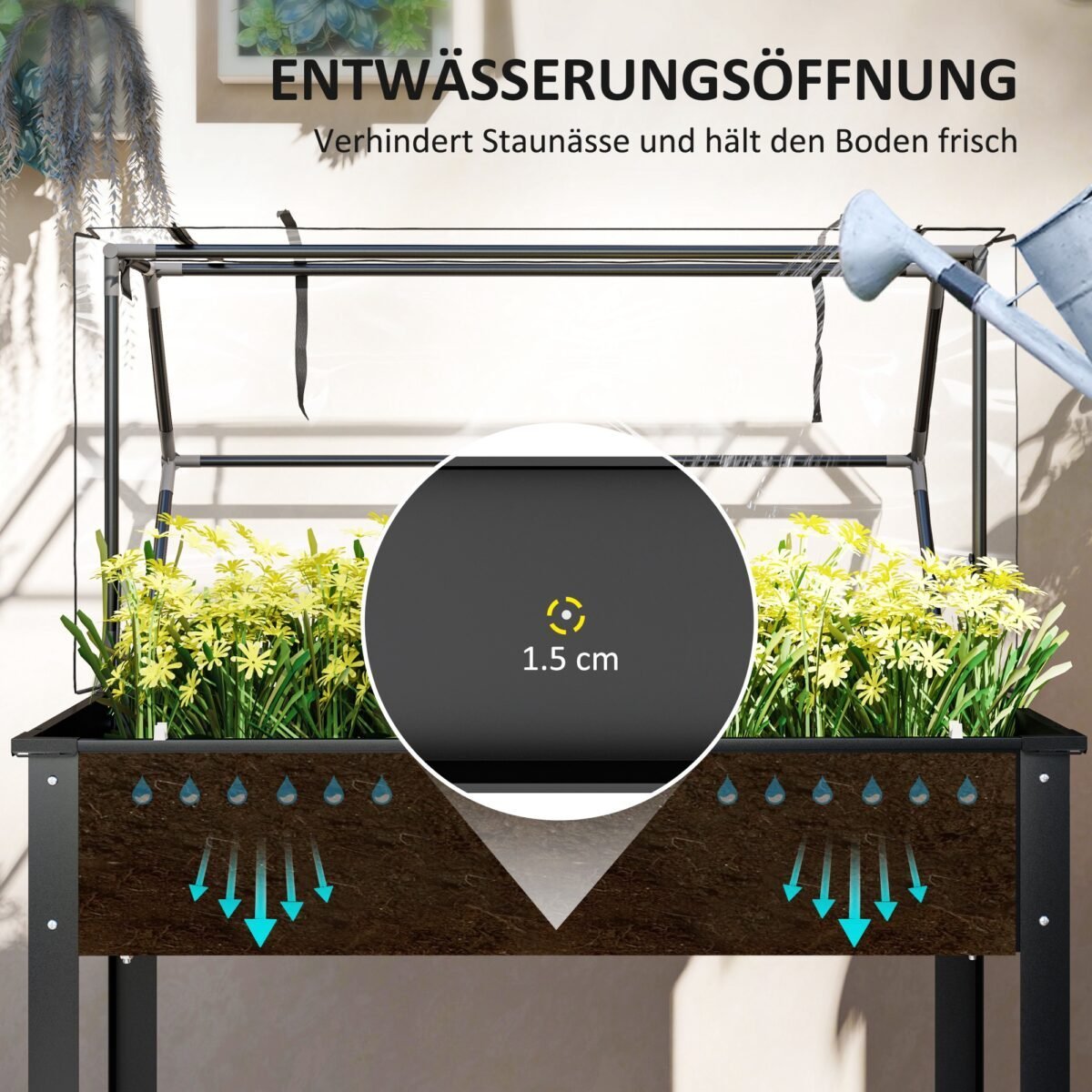 Pakelta lysvė su šiltnamio dangčiu ir drenažo angomis – Paveikslėlis 6