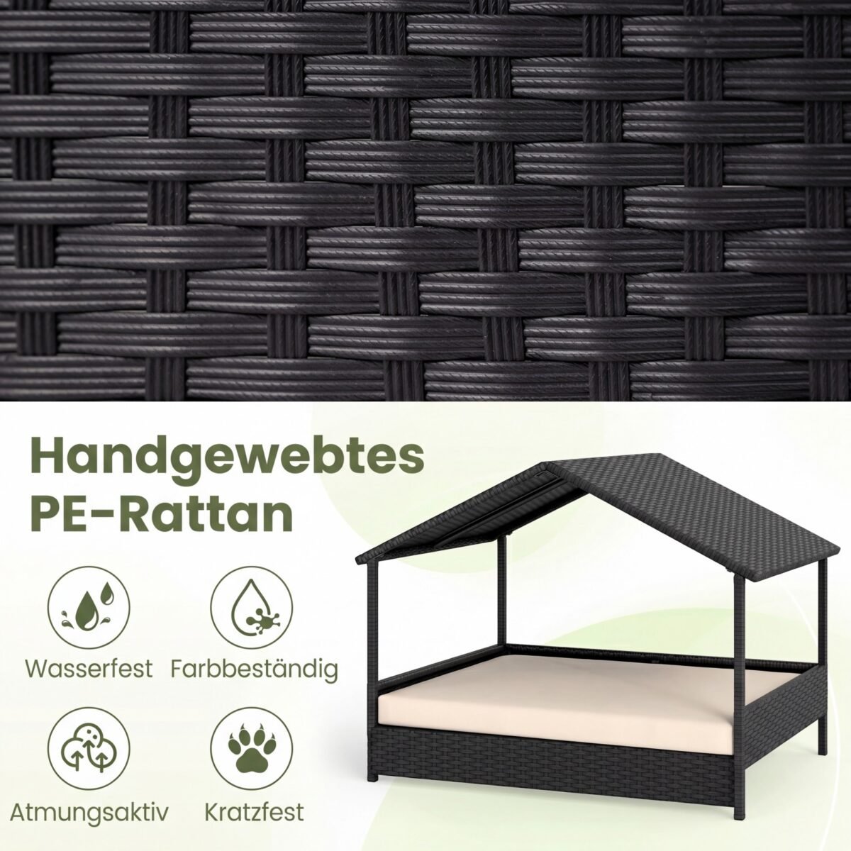 Pakelta rotango šunų būda su stogeliu (Smėlio) – Paveikslėlis 4