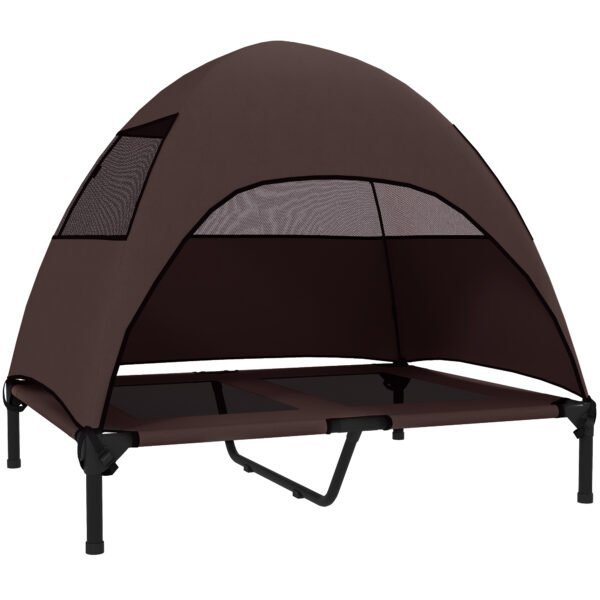 Pakeltas lauko guolis šuniui su stogeliu