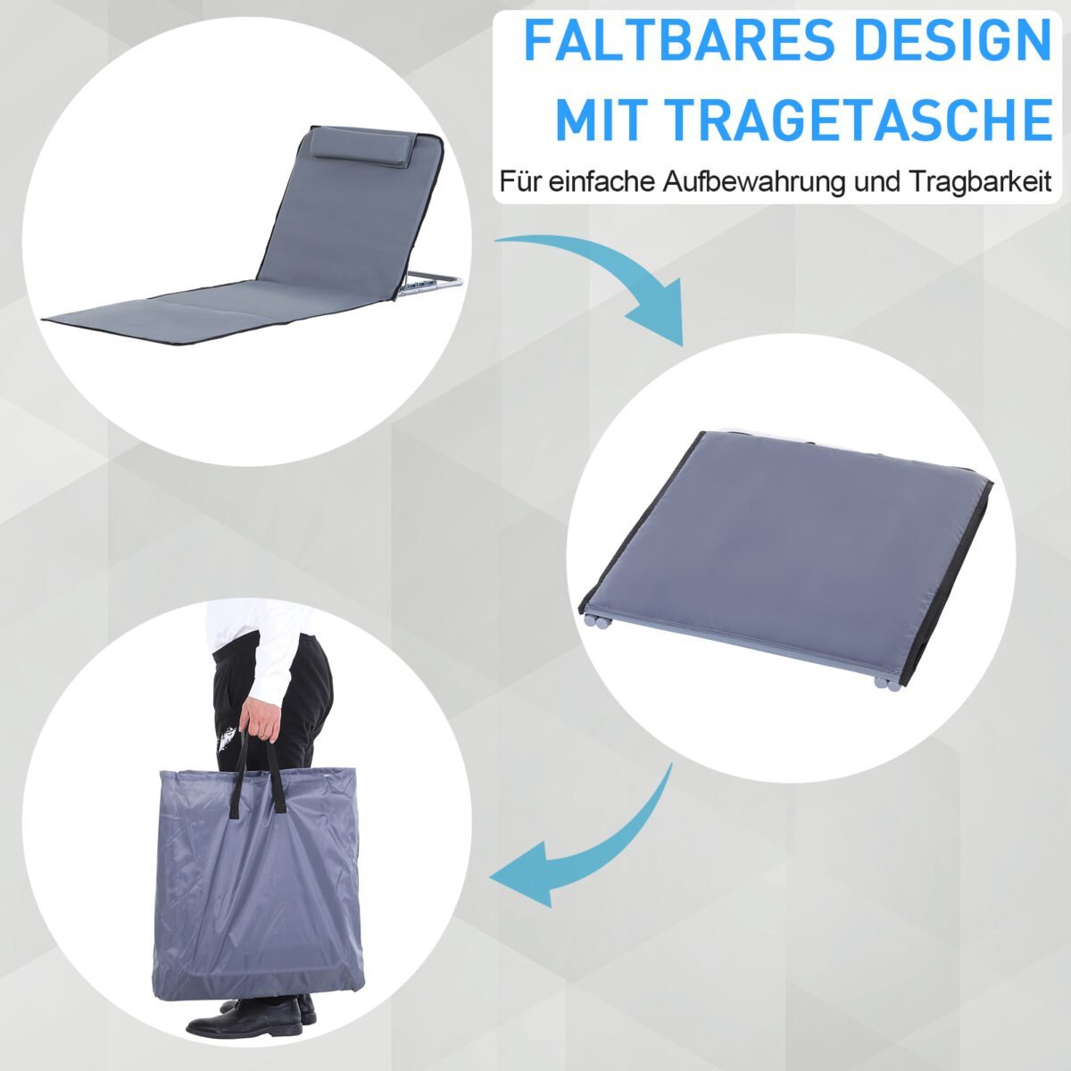 Paplūdimio gultas su 5 padėčių reguliuojamu atlošu ir transportavimo krepšiu – Paveikslėlis 5