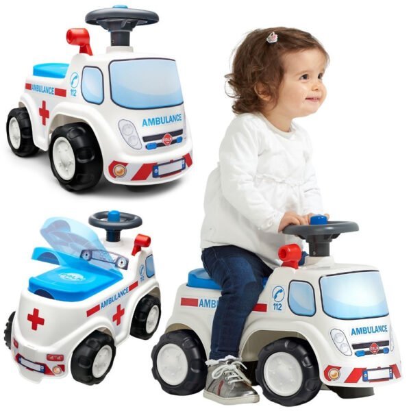 Paspiriamasis greitosios pagalbos automobilis su signalu ir daiktadėže