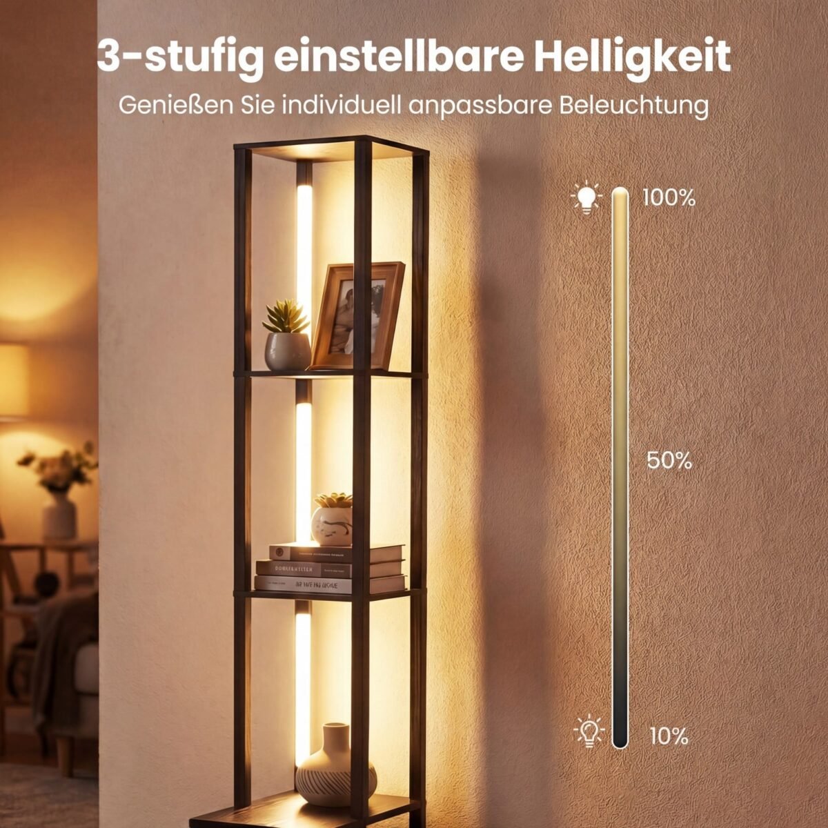 Pastatoma lempa su šoniniu staliuku ir reguliuojamu LED apšvietimu (Juoda) – Paveikslėlis 3