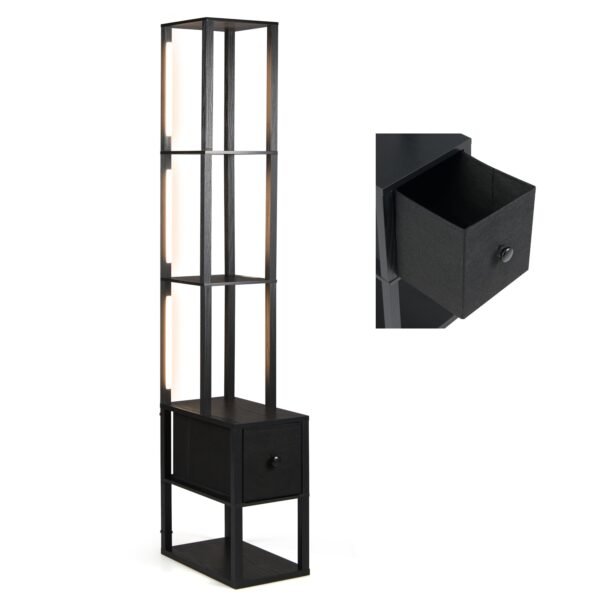Pastatoma lempa su šoniniu staliuku ir reguliuojamu LED apšvietimu (Juoda)