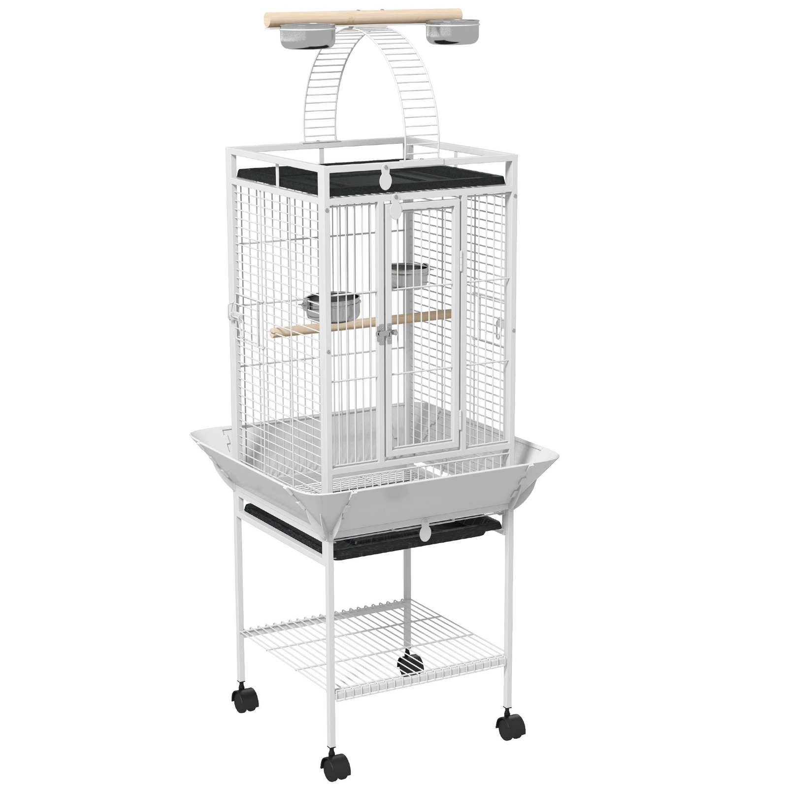 Paukščių narvas su ratukais ir daiktų lentyna