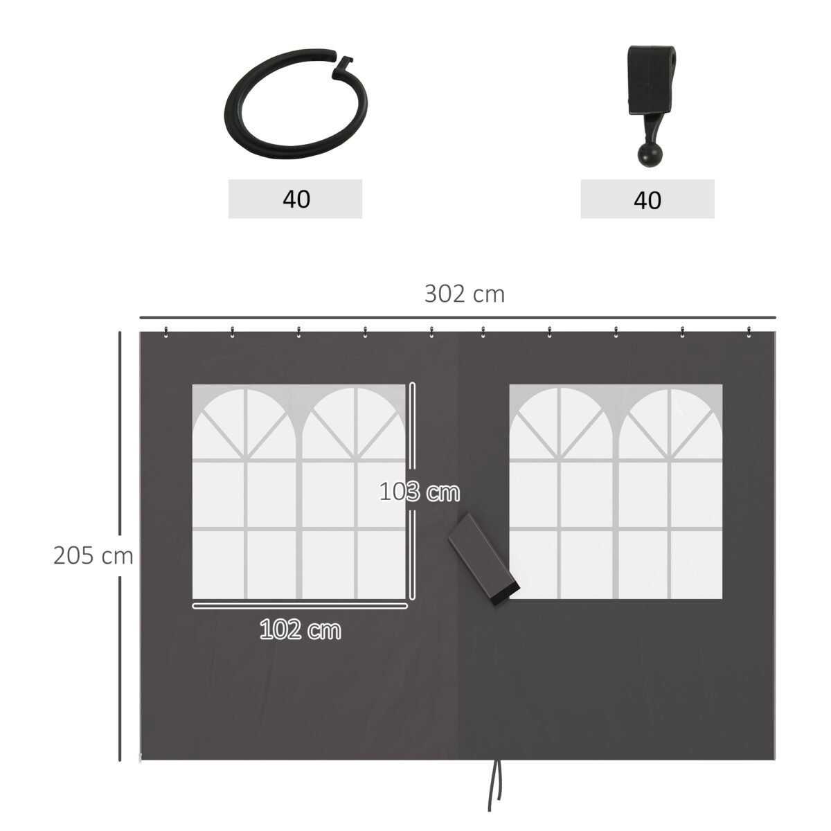 Paviliono šoninių sienelių komplektas su langais ir užtrauktukais 3x3 m – Paveikslėlis 3