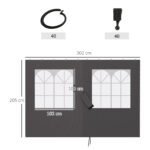 Paviliono šoninių sienelių komplektas su langais ir užtrauktukais 3x3 m – Paveikslėlis 3