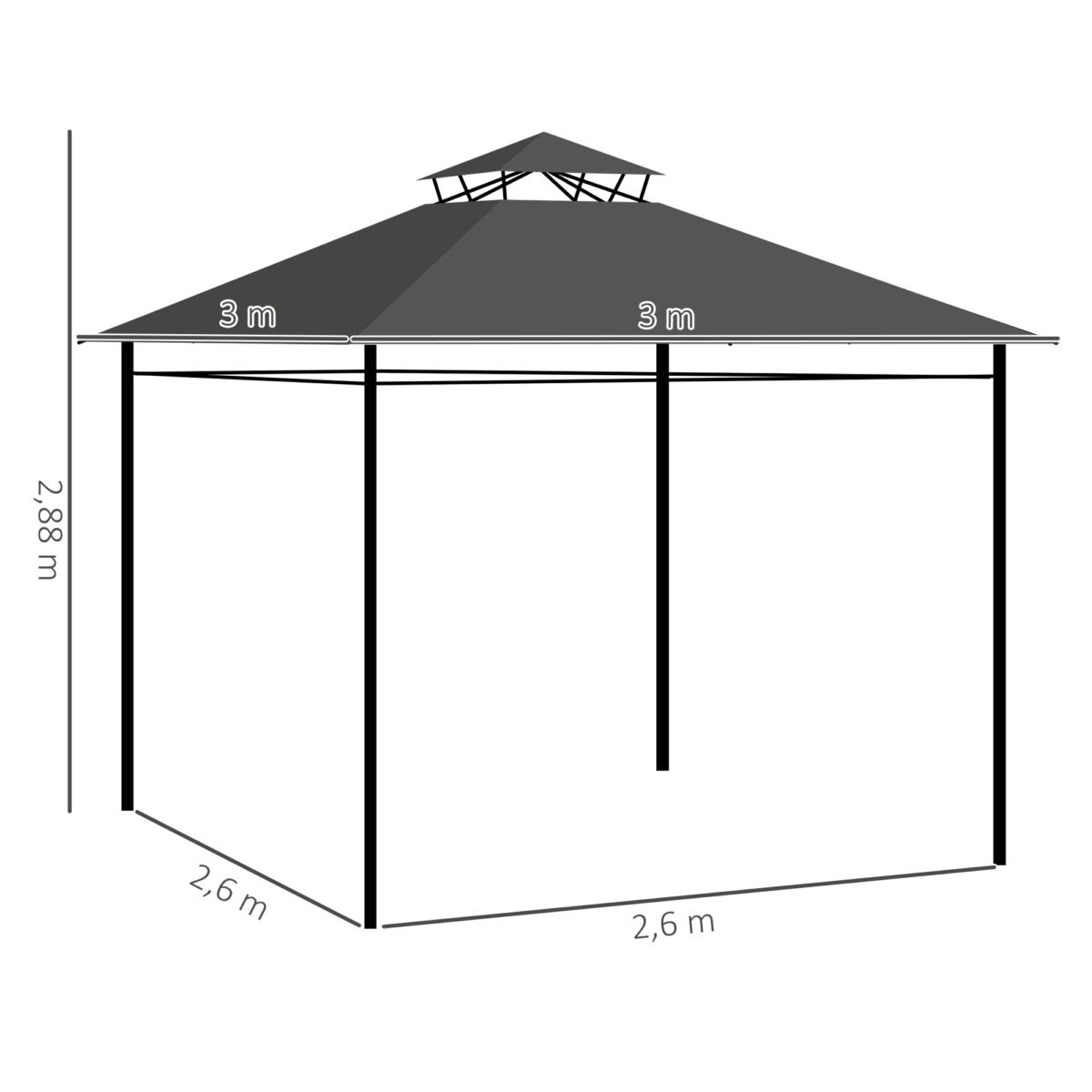 Paviljonas su ventiliuojamu stogu ir užuolaidomis, 3x3 m – Paveikslėlis 3