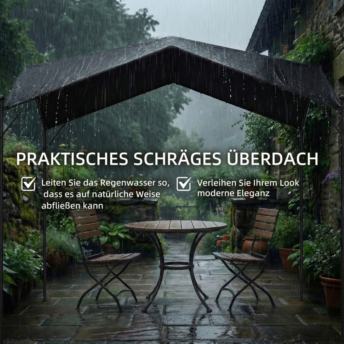 Pergola 3x3m su nuožulniu stogu atspari oro sąlygoms – Paveikslėlis 4